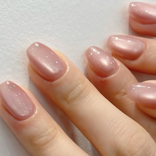 THCEVRLA ネイルチップ - ヌードピンク 台形 手作りネイルチップ ショートク，キャッツアイ マグネット おしゃれ 付け爪ゲル化，ツールキットが付属しています，24枚入（Amazon）