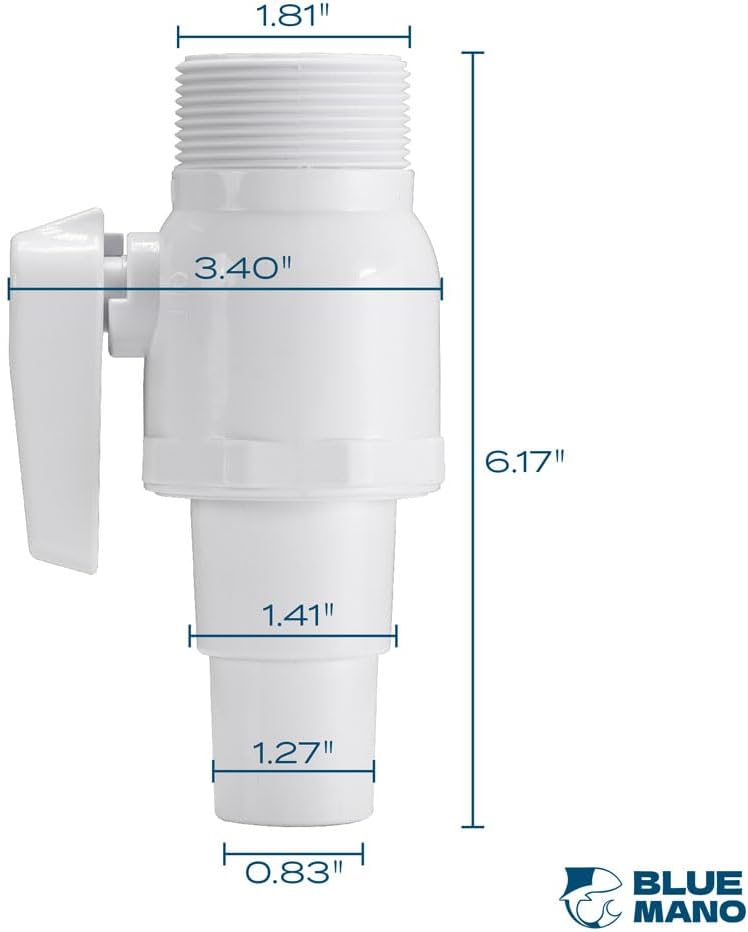 Blue Mano Upgrade 2-Way Ball Valve, 1.5" MIP x 1.25" MIP Pool Shut Off Valve, Direct Replacement for Hayward SP0729 Valve & Most Above Ground Pool Filter Systems