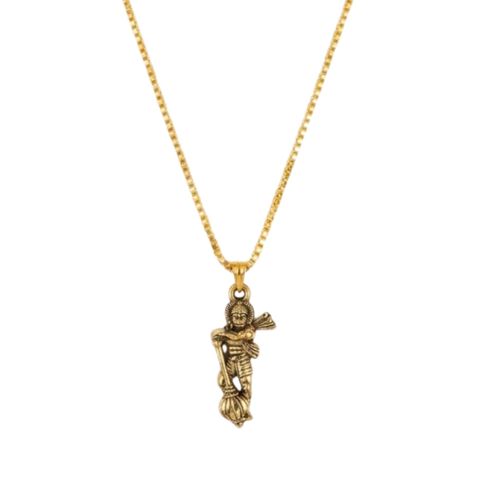 Gold Plated Hanuman Ji Pendant Necklace with Box Chain for Men & Girls | Antique Finish Lord Bajrangbali Devotional Locket | Spiritual Religious Jewelry for Strength, Protection & Daily Wear-image-33