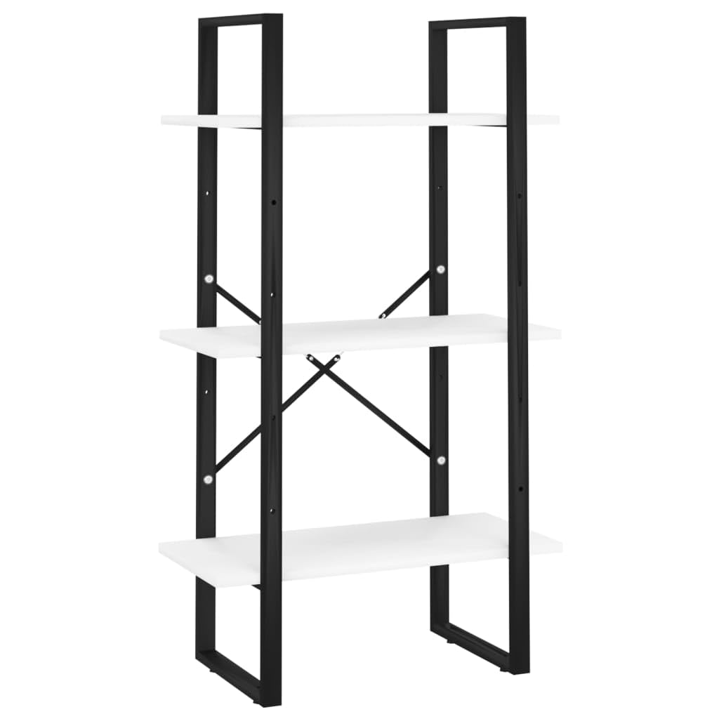 Librería con 5 compartimentos, color blanco, 60 x 30 x 175 cm, material de madera, marco de metal, diseño moderno, estante alto, estante bajo, set para salón, oficina