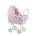 EIN Wagen, EIN Bett für Puppen aus Weide, Spielzeug aus Weide, Puppenwagen aus Weide, Korbpuppenwagen, Weidenwagen in Beige (Pink gepunktet)