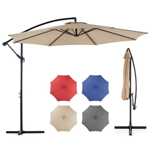 OLIXIS Offset Patio Umbrella, 9.7FT Cantilever Table Umbrellas for Outdoor Sun Shade UV Protection...