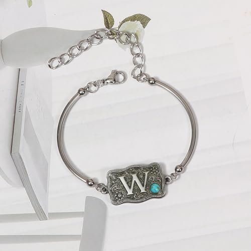 Image of Belt Buckle Bracelet Initial Letter A-Z Bracelets Western Cow Tag Bracelet Belt Buckle Necklace Western Style Initial Letter Pendant Necklace