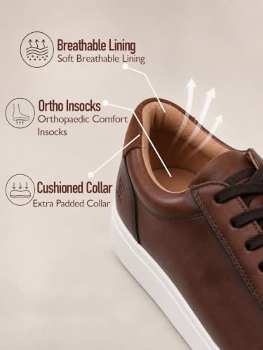 Image of Thomas Crick Men's Theo Genuine Leather Sneakers | Premium Smart Casual Lace-Up Shoes with Cushioned Collar & Anti-Slip Rubber Sole, UK Size 6-11