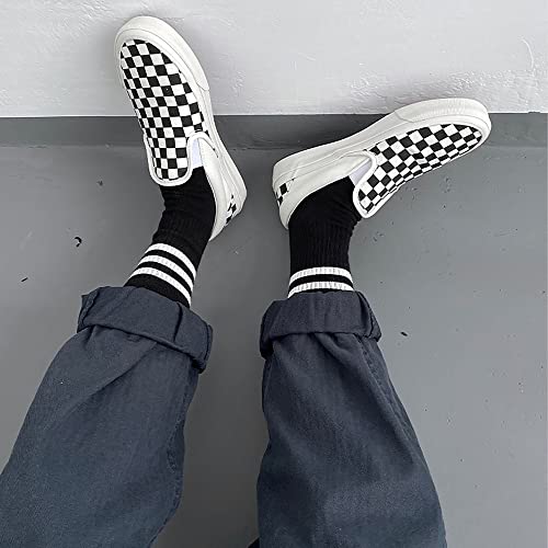 MR.KM 6 pairs High Ankle Cotton Crew Casual Stripes Socks,Black&White Striped,Rainbow Pride For Men&Women, Compression3