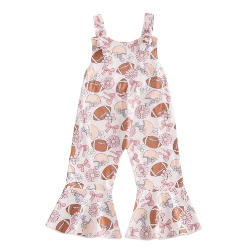 Gaono Toddler Baby Girl Football Outfit Rugby Floral Sleeveless Bell-Bottom Jumpsuit Bib Overalls Suspender Pants (Pink, 12-18 Months)