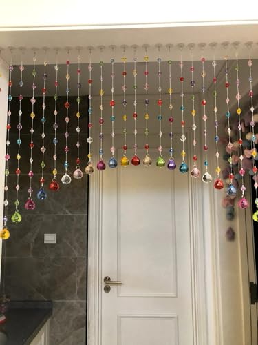 Crystal Beaded Curtain Multicolor Hanging Door Decoration with Acrylic Balls Rainbow String Room Divider (20 Strings)