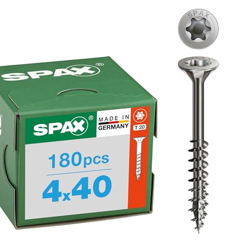 SPAX Vis en inox à bois 4 x 40 mm, 180 pièces - Vis à filetage partiel, tête fraisée, T-STAR plus T20, 4CUT, acier inoxydable A2 - 8000000276491