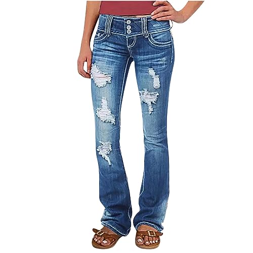 Low Rise Jeans Womens Y2K Ripped Hole Distressed Jeans Pants Skinny Stretchy Denim Trousers Straight Leg Casual Jeans