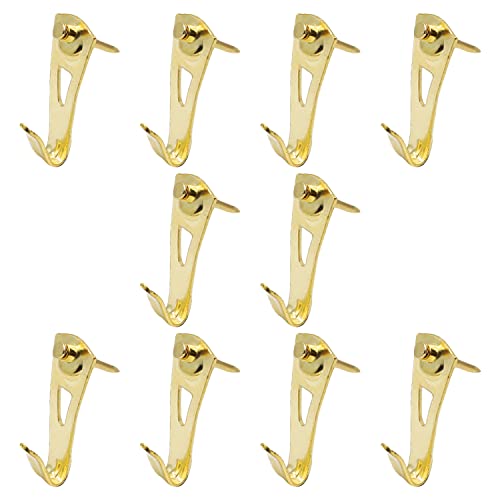 Image of Picture Hangers 1mm Thick Picture Hooks with Nails Professional Picture Hanging Kit, for Office Pictures Clock House Decoration Wall Mounting Brass Tone 20pcs