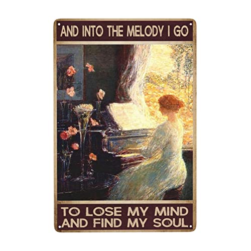 Divertido letrero de metal con texto en inglés "And Into The Melody I Go To Lose My Mind And Find My Soull Vintage Black Cat Wall Art Decoration" para sala de estar, baño, cocina, póster decorativo de