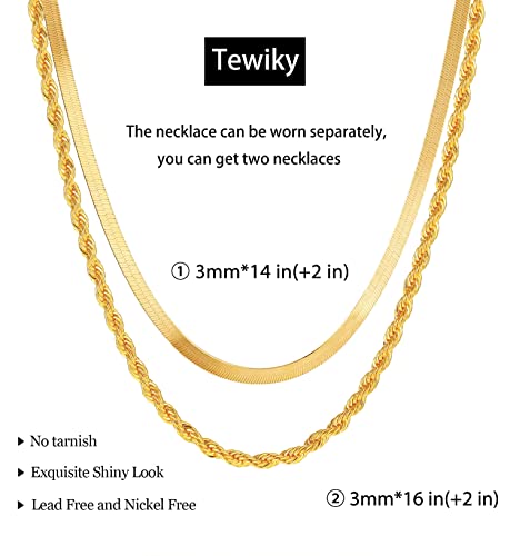 Tewiky Layered Necklaces For Women, Gold Herringbone Necklace 14K Gold Plated Rope Snake Chain Necklace Dainty Gold Choker Necklaces Statement Gold Necklace For Women Girls #TOP4