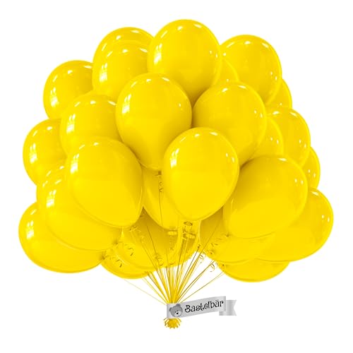 Lot de 50 ballons jaunes biologiques, fabriqués en UE, certifiés durables, 100 % latex, Ø 34 cm, adaptés à l'hélium