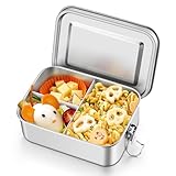 Onader Edelstahl Brotdose mit Fächern, 850ml Bento Box Lunchbox mit Abnehmbar Trennwand, Metall Lunch Box Snackbox für Kinder & Erwachsene, Auslaufsicher & Spülmaschinenfest