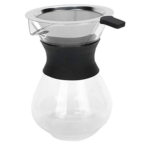 Nikou Cafetera de vidrio reutilizable con filtro de acero inoxidable, juego de cafetera de goteo manual de 400 ml, cafetera para verter sobre café, acory de café