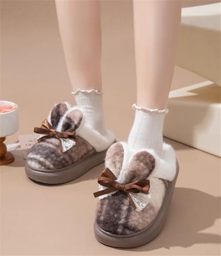 Rungion Womens Cute Bunny Winter Warm Slippers Fleece Slip On Shoes Anti-Slip Indoor/Outdoor House Slipper Ladies Gifts2