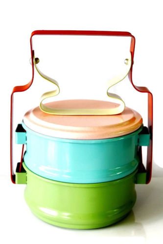 Colorful Thai Antique Traditional 2-stack Lunch Box Food/ Tiffin Carrier