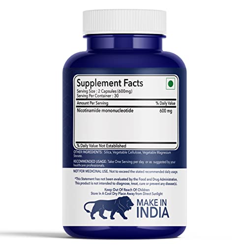 Image of FITNESS VEDA NMN PRO+ 600mg Truely Indian 99.9% Pure | Cellular Repair | Healthy Ageing | Improves NAD+ Support & Skin Health | Pack of 1-60 Capsules