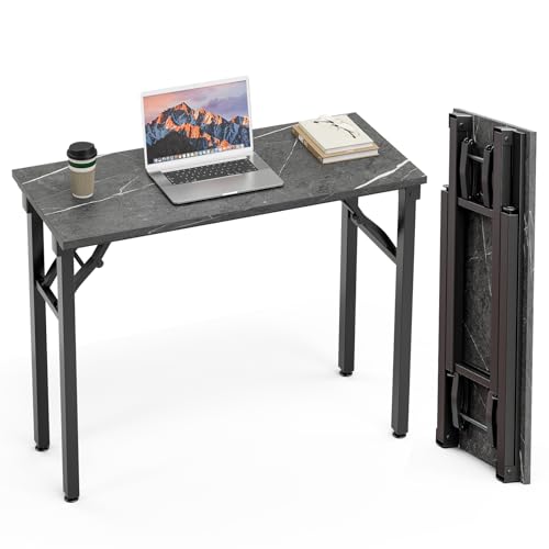 Image of TEMI Small Computer Desk Folding Table - 35.8 inch Foldable Office Desk, No Assembly, Perfect for Small Spaces in Bedroom, or Apartment, Portable Mini Desk or Study Table Compact Design, Marble Greige