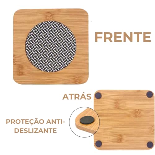 Descanso de Panela Bambu 16cm (KIT 4 PEÇAS) Suporte Quadrado de Panelas e Travessas Resistente ao ca