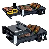 Parrilla Eléctrica 2 en 1 (Plancha y Doble Grill) | Sandwichera y Tostadora Pan con Termostato Regulable e Indicador de Luz | Bandeja Recoge Grasa y Asa Integrada para Fácil Transporte | Libre PFOA