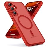 Oududianzi-Cover per Samsung Galaxy S25 FE 5G Compatibile con MagSafe, Custodia Traslucida Posteriore PC Silicone TPU Bumper, Cover Militare Antiurto Anti-Impronte-Bright Red