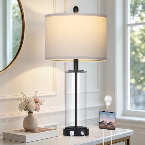 luxeflow 26" Clear Glass Table Lamp Single for Living Room,Black Touch Lamp