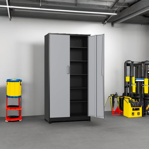 Image of SISESOL Wide & Deep Metal Storage Cabinet with 5 Adjustable Shelf,72 inch Tall Garage Storage Cabinet with Lock,Metal Cabinets with Locking Doors,Lockable Steel Cabinets for Home,Office,Garage Locker