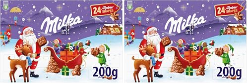 Milka Calendario de Adviento Chocolate con Leche de los Alpes, Edición Especial Navidad-200g (Paquete de 2)