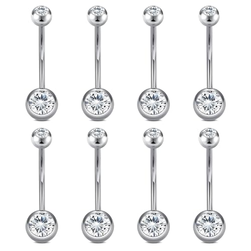 VCMART 14g Belly Button Ring Belly Button Piercing Belly Rings Surgical Steel Belly Button Rings 6mm 8mm 10mm 12mm 14mm 16mm 18mm Short Long Bar Belly Piercing Jewelry for Women