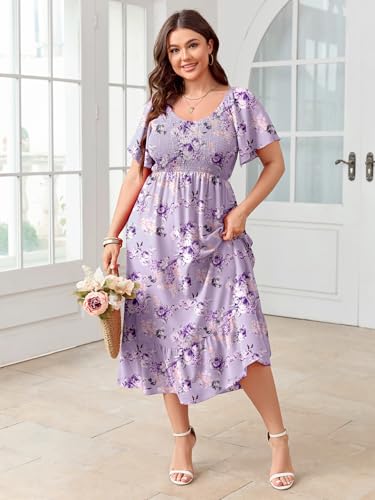 Image of SCOMCHIC Women's Plus Size Summer Dress Casual Short Sleeve Scoop Neck Maxi Dress Smocked Ruffle Boho Flowy Long Dresses