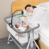 Top 10 Best Baby Bassinet Reviews & Comparison | Updated 5 Donpemu Baby Bassinet Bedside Crib, 3 in 1 Baby Bassinet Bedside Sleeper with Musical Toy, Adjustable Portable Crib All Mesh Bedside Bassinet with Storage Basket, Grey