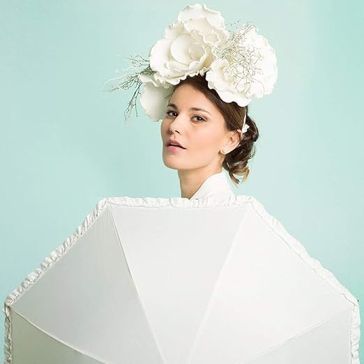 2X Ombrello da sposa bianco elegante, romantico e pratico, ideale per matrimoni e servizi fotografici circa 90 cm di diametro