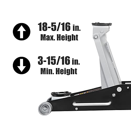Torin T84025B Hydraulic Low Profile Aluminum And Steel Racing Floor Jack With Dual Piston Quick Lift Pump, 2.5 Ton (5,000 Lb) Capacity, Black #TOP1