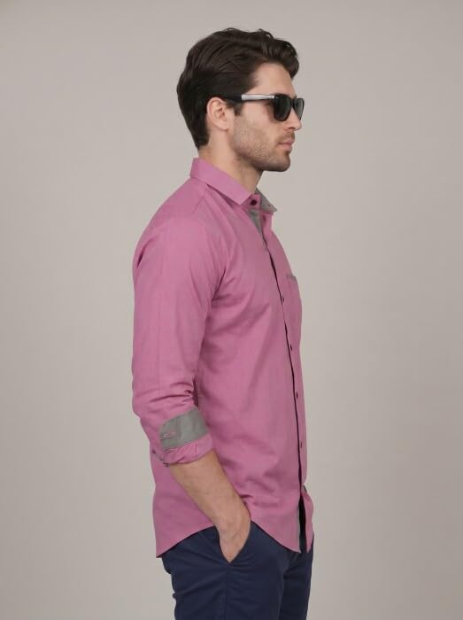 Image of Diverse Men's Cotton Blend Shirt with Pocket Design Spread Collar Full Sleeves Regular Fit and Standard Length | Comfortable Cotton Casual Shirt for Man