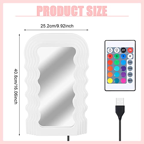 Makeup Mirror Wave Pattern Irregular Vanity Mirror With Lights - 16 Colors Lighting Modes Portable Cosmetic Desktop Mirror Lighted Makeup Mirror For Living Room Bedroom Home Decor Women Gift - White #TOP5