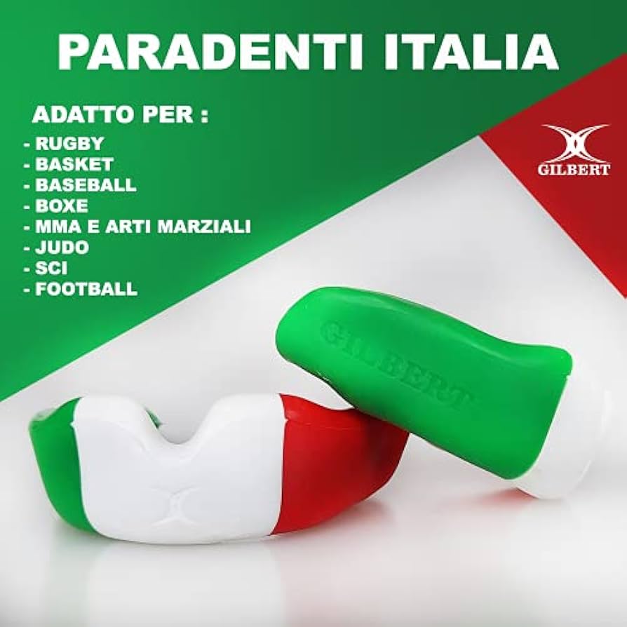 Paradienti Gilbert Rugby Tricolore Italia - Protezione Dentale Per Sport Di Contatto