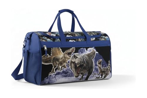 Image of Jurassic World Kids Duffle Bag 16.5 inch - Dinosaur Travel & Sports Bag with Zipper Pocket, Mesh Side Pockets & Strap