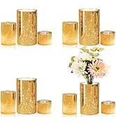 CHILL RECIPE Gold Cylinder Vases Glass Candle Holders Bulk, Mercury Hurricane Candle Holder Small...