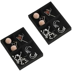 Frebeauty Small Jewelry Trays for Drawer,2 Pack 4 Grid Earring Organizer | Jewelry Display for Rings Stud,Jewelry Box Inserts,Drawer Inserts,Adjustable Dividers,Earring Organizer,Stackable,Mini Size