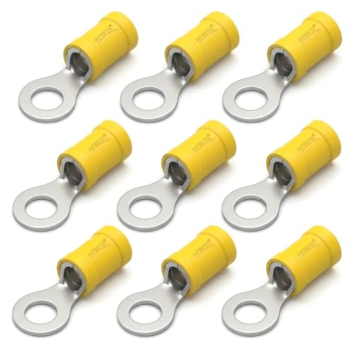 Image of AUPROTEC Insulated Cable Lugs, 4.0-6.0 mm², M4, Yellow | Tinned Copper Ring Crimp Terminals for Automotive, Marine and Workshop Wiring | 10 Pack