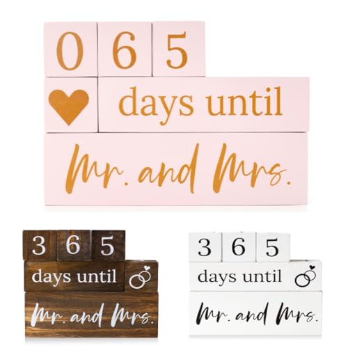 Wedding Countdown Blocks for Bride, Mr and Mrs Wooden Countdown