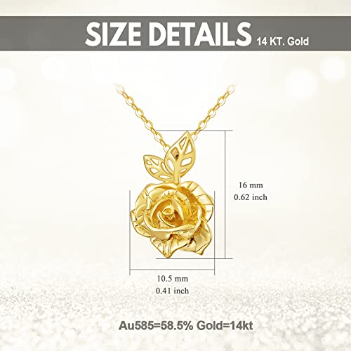 Fencci Rose Flower Pendant Necklace 14K Real Gold Flower Necklace For Women Solid Gold Rose Pendant June Birth Flower Necklace Fine Jewelry Birthday Valentines Day Gifts For Mom Wife Grandma Mama And Her, 16+2 Inches #TOP4