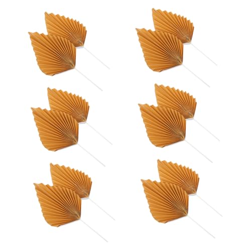 Gatuida 20pcs Wedding Foldable Handheld Paper Fans Palm Leaf Cake Decoration Palm Leaf Wedding Supplies Cake Insert Beige Decorating Supplies Party Insert Golden