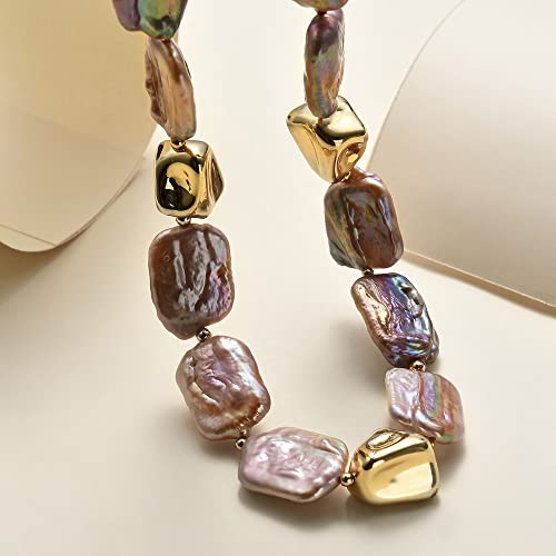 Multicolor Freshwater Cultured Pearl Strand Necklaces18K Gold Plated Ot Clasp Princess Length Necklace Baroque Keshi Golden Pearl Necklace（Baroque Pearl Necklace） #TOP6
