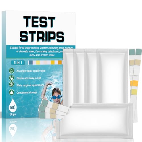 Bandelettes de test 5 en 1 pour spas, 50 unités. Détection rapide du pH, de l'alcalinité totale, de la dureté totale, du chlore libre et du brome