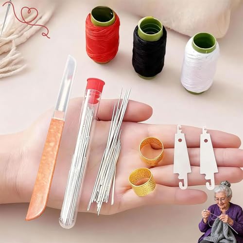 Muorruo Juego de 34 Piezas con Agujas de Coser de Acero de Ojo Grande, Set de Costura de Agujas de Acero, Agujas de Coser de Acero Inoxidable, Agujas de Acero para Coser a Mano, Set portátil de