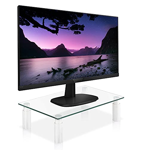 Techly 100945 Stand Da Scrivania Regolabile Vetro Trasparente Per Monitor Notebook Trasparente