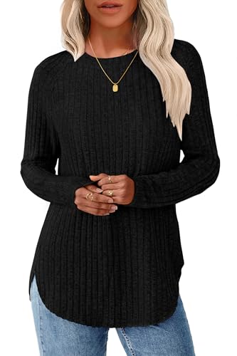 NORACORA Long Sleeve Shirts for Women Crew Neck Tunic Tops Loose Fit Lightweight Pullover Sweaters Trendy Sweatshirts 2025 Black XL