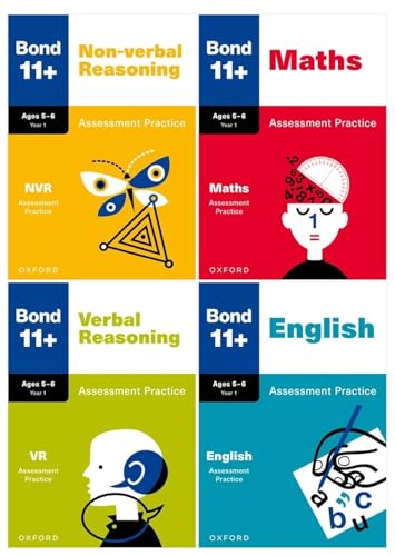 Image of Bond 11+ Maths English Verbal Non-Verbal Reasoning Assessment Practice 5-6 years 4 Books Set (Bond Assessment Papers)